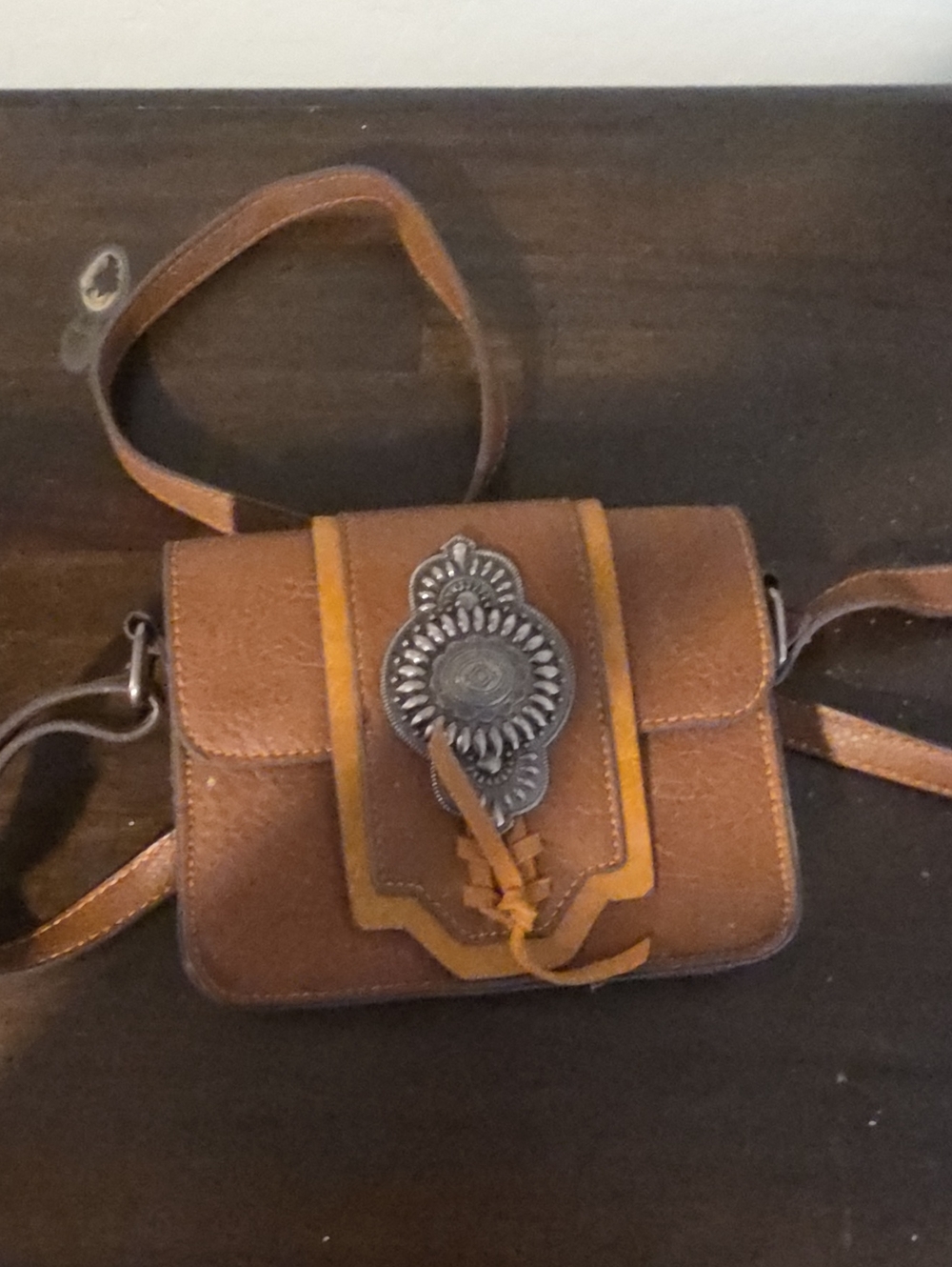 Justin Boots Brown and Tan Leather Crossbody Bag with Concho